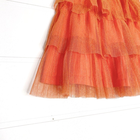 Hanna Andersson Magic Bloom Tulle Shimmer Sparkly Tiered Skirt in Orange - Picture 3 of 9